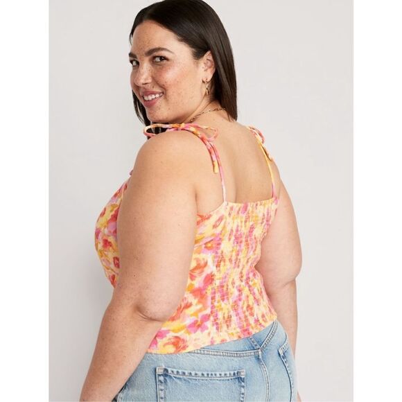 New! OLD NAVY Fitted Linen-Blend Tie-Shoulder Floral Cropped Cami Top NWT Sz XL - Picture 2 of 8
